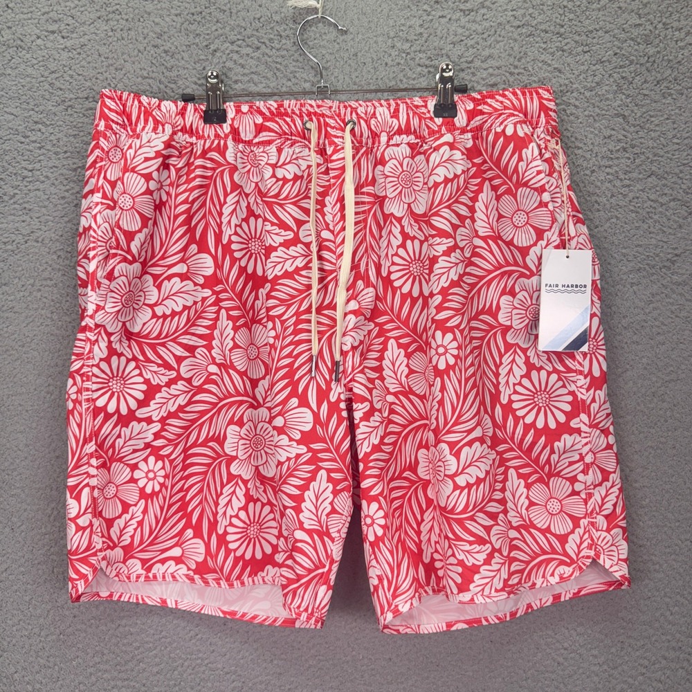 Fair Harbor Shorts Mens XXL Red Hawaiian Floral Mastos Anchor Swim Board Trunks